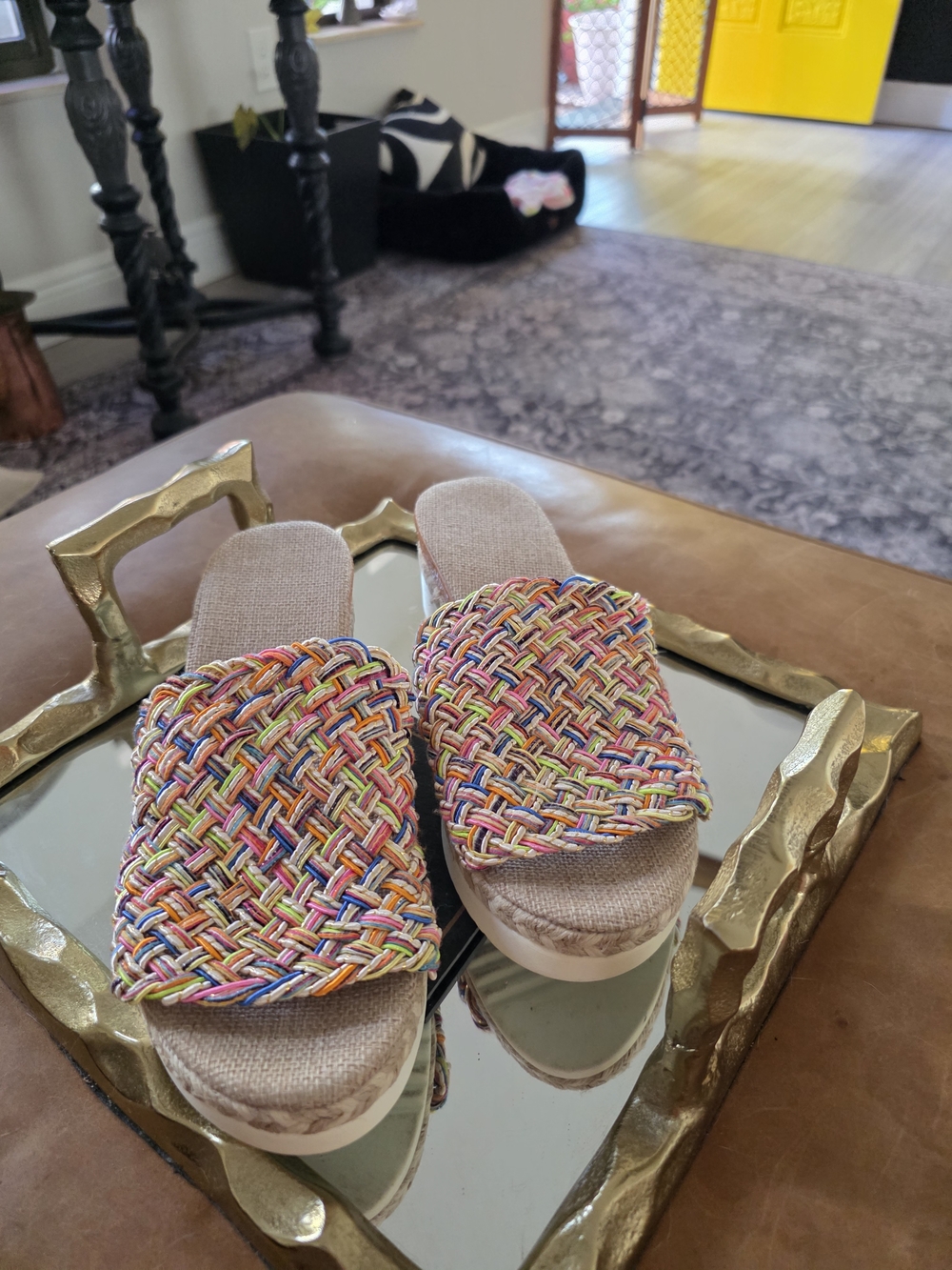 Multicolor Woven Slide Sandals - Women's Casual Summer Footwear